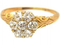 Edwardian 18ct Gold & Diamond Cluster Ring with Ornate Shoulders