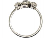 Art Deco 18ct White Gold Three Stone Diamond Crossover Ring