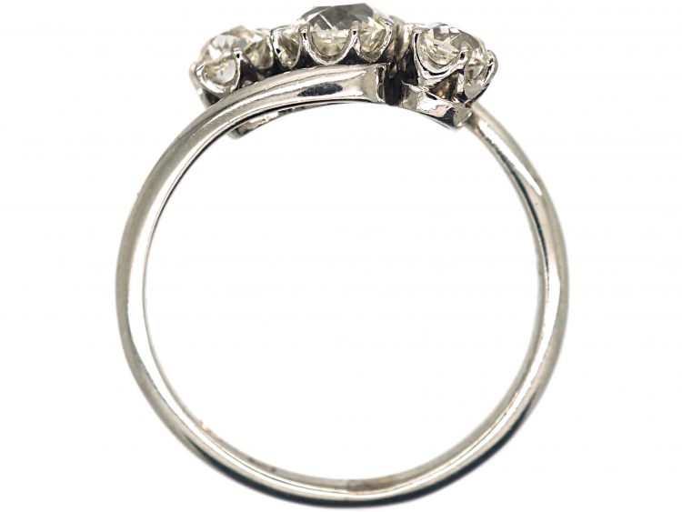 Art Deco 18ct White Gold Three Stone Diamond Crossover Ring