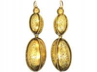 Victorian 15ct Gold Drop Earrings With Gold Rope & Engraved Detail