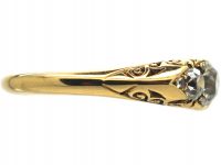 Victorian 18ct Gold, Three Stone Diamond Carved Half Hoop Ring