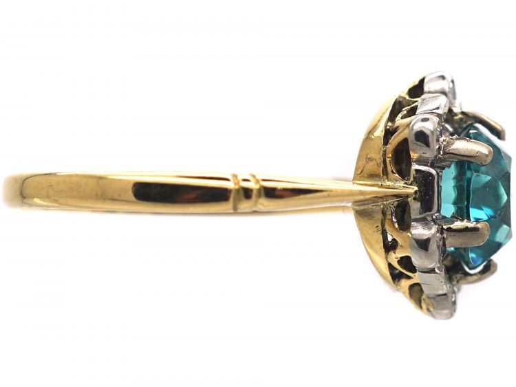 Art Deco 18ct Gold & Platinum, Zircon & Diamond Cluster Ring