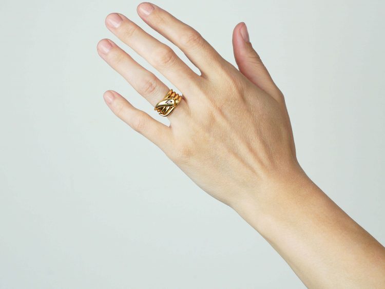 Victorian 18ct Gold Snake Ring with a Diamond in his Head