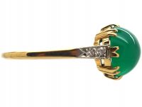 Art Deco 15ct Gold & Platinum Ring set with Green Chalcedony with Diamond set Shoulders