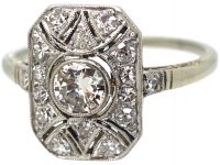 Art Deco 18ct White Gold Rectangular Shaped Ring set with Diamonds