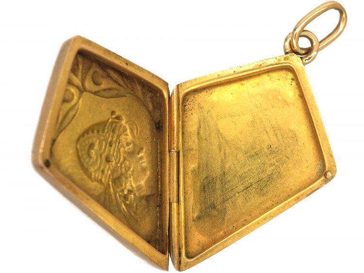 Art Nouveau Kite Shaped 18ct Gold Locket of a Lady