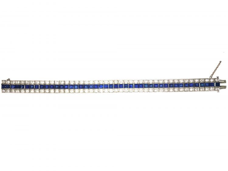 Art Deco Platinum, Sapphire and Diamond Triple Line Cocktail Bracelet