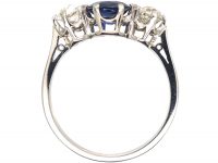Art Deco 18ct White Gold, Sapphire & Diamond Three Stone Ring