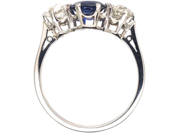Art Deco 18ct White Gold, Sapphire & Diamond Three Stone Ring