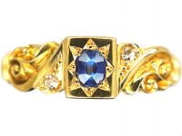 Edwardian 18ct Gold, Sapphire & Diamond Gypsy Scroll Design Ring