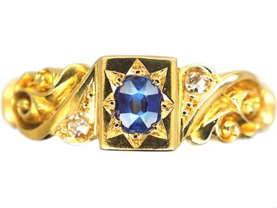 Edwardian 18ct Gold, Sapphire & Diamond Gypsy Scroll Design Ring