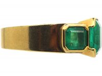 French 18ct Gold Large Three Stone Colombian Emerald Ring