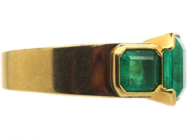 French 18ct Gold Large Three Stone Colombian Emerald Ring