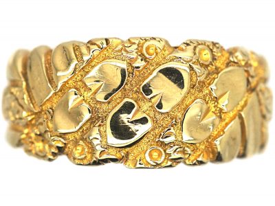 Edwardian 9ct Gold Keeper Ring with Hearts Motif