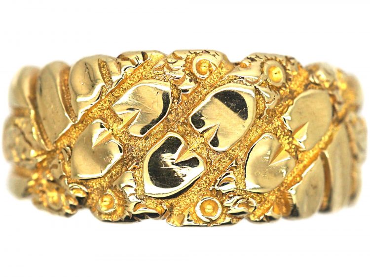 Edwardian 9ct Gold Keeper Ring with Hearts Motif