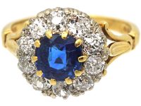 18ct Gold, Royal Blue Sapphire & Diamond Cluster Ring
