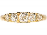 Victorian 18ct Gold & Five Stone Diamond Carved Half Hoop Ring