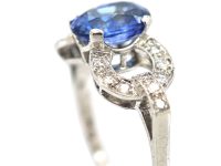 Art Deco Platinum, Sapphire & Diamond Stylised Bow Ring
