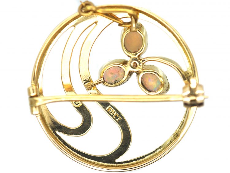 Art Nouveau 15ct Gold & Opal Flower Brooch by Murrle Bennett & Co