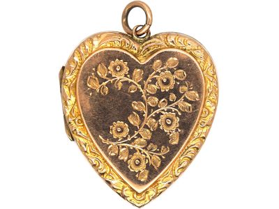Edwardian 9ct Back & Front Heart Shaped Locket with Swallow & Roses Motif