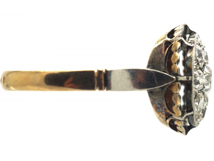 Art Deco French 18ct Gold & Platinum, Diamond Cluster Ring with Pie Crust Border