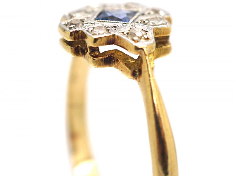 Art Deco 18ct Gold & Platinum, Sapphire & Diamond Geometric Ring