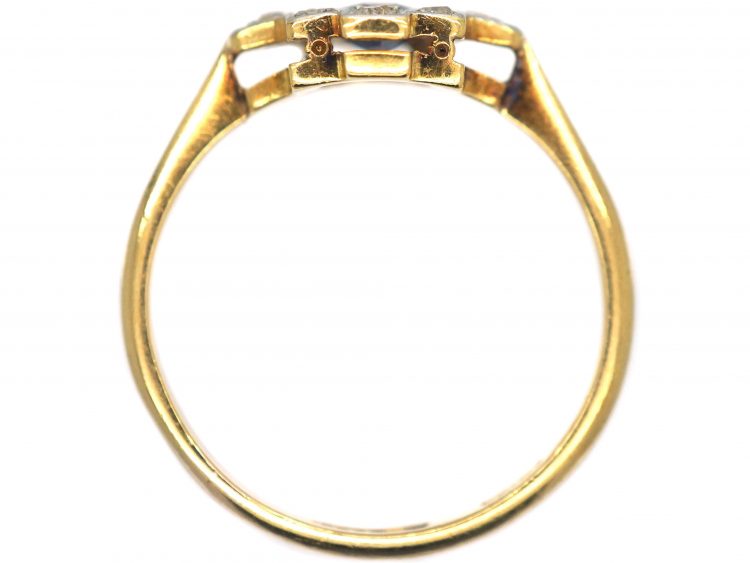 Art Deco 18ct Gold & Platinum, Sapphire & Diamond Geometric Ring