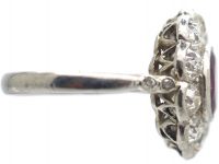 Art Deco 18ct White Gold, Burma Ruby & Diamond Oval Cluster Ring