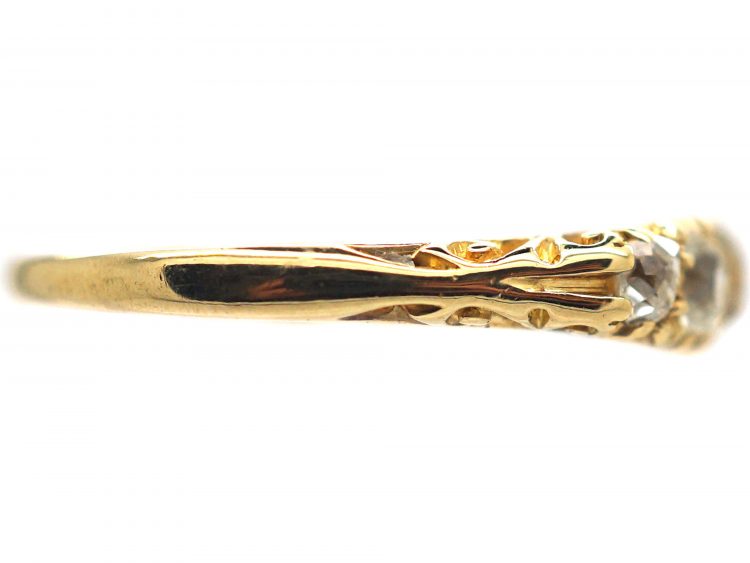 Victorian 18ct Gold & Five Stone Diamond Carved Half Hoop Ring