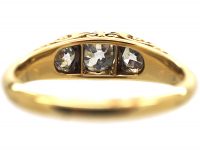 Victorian 18ct Gold, Three Stone Diamond Carved Half Hoop Ring