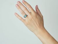 Edwardian 18ct Gold Turquoise & Diamond Ring with Rose Diamond Leaf Detail
