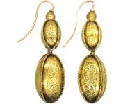 Victorian 15ct Gold Drop Earrings With Gold Rope & Engraved Detail