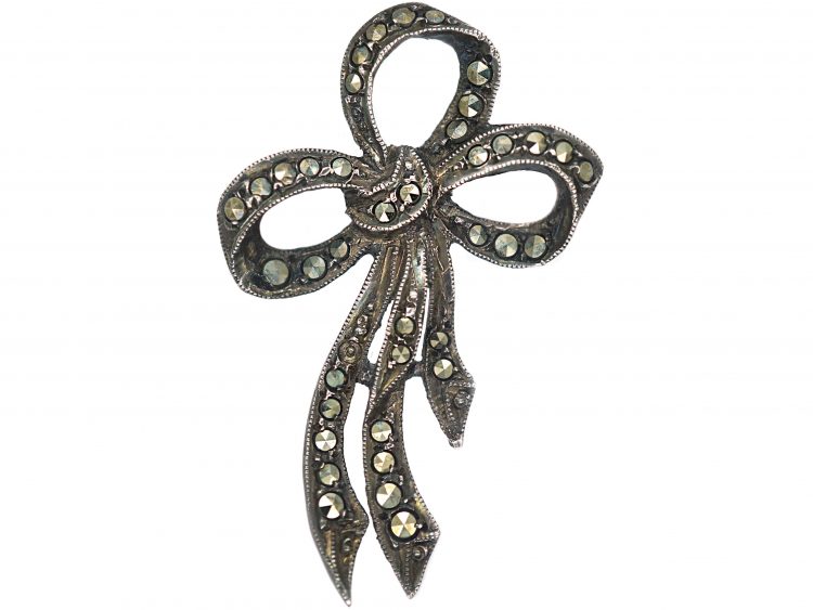 Art Deco Silver & Marcasite Bow Brooch