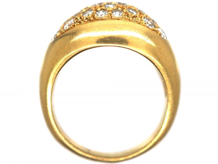 French 18ct Gold Bombe Ring with Pave Set Diamonds