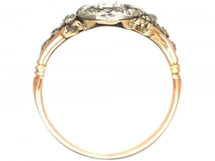 Georgian 18ct Gold & Silver, Diamond Cluster Ring with rose Diamond set Shoulders