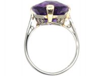 Art Deco Platinum, Rose Cut Amethyst & Diamond Ring