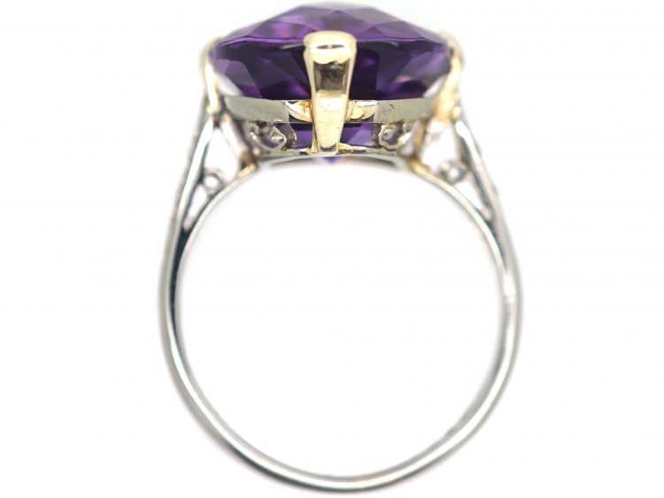 Art Deco Platinum, Rose Cut Amethyst & Diamond Ring