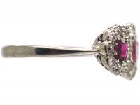 Edwardian 18ct White Gold, Three Stone Ruby & Diamond Triple Cluster Ring