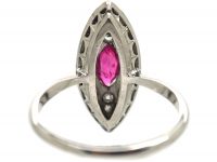 Edwardian 18ct White Gold & Platinum, Diamond & Pink Sapphire Marquise Shaped Ring