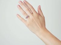 Edwardian 18ct White Gold, Three Stone Ruby & Diamond Triple Cluster Ring