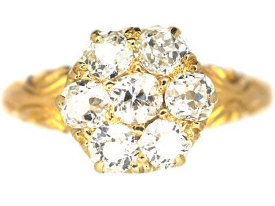 Edwardian 18ct Gold & Diamond Cluster Ring with Ornate Shoulders