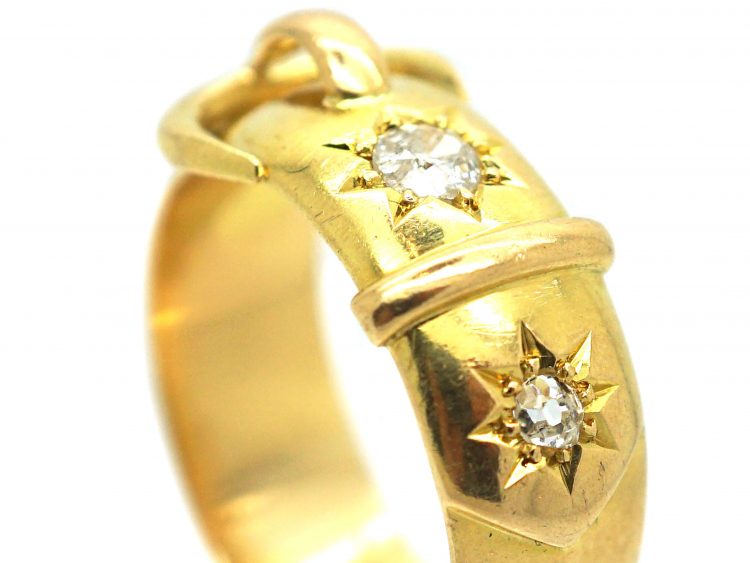 Edwardian 18ct Gold Buckle Ring Set With Diamonds