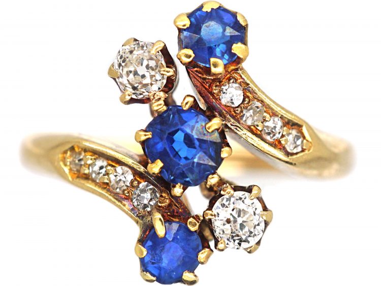 Edwardian 18ct Gold, Sapphire & Diamond Crossover Ring