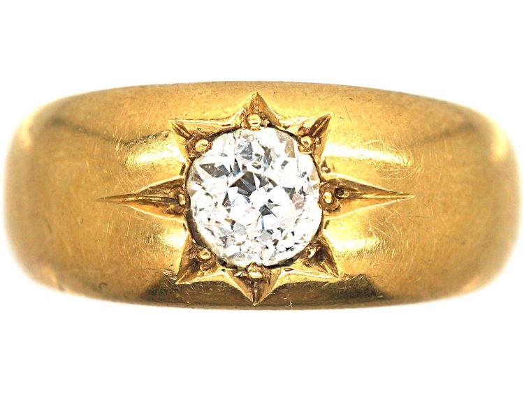 Victorian 18ct Gold & Diamond Solitaire Gypsy Ring