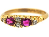 Edwardian 18ct Gold, Ruby & Diamond Narrow Boat Shaped Carved Half Hoop Ring