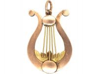 Georgian 9ct Gold & Rose Cut Garnet Lyre Pendant