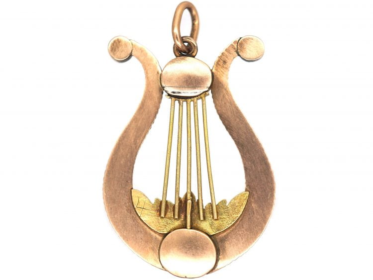 Georgian 9ct Gold & Rose Cut Garnet Lyre Pendant