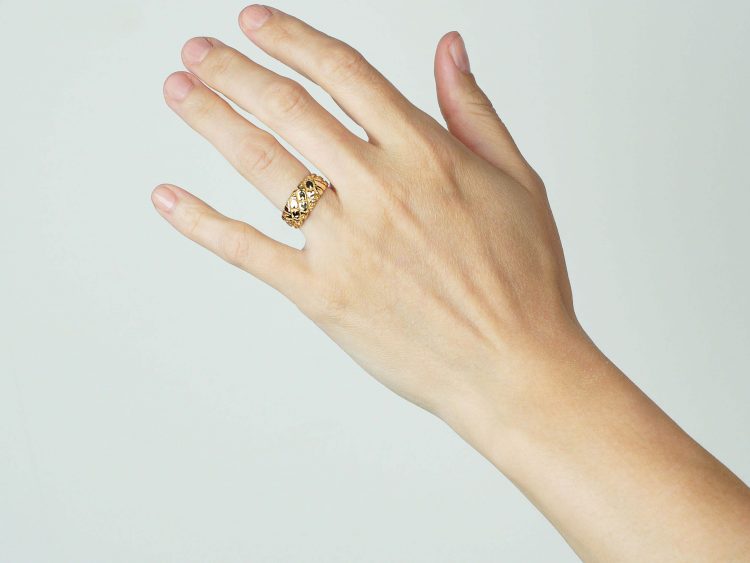 Edwardian 9ct Gold Keeper Ring with Hearts Motif
