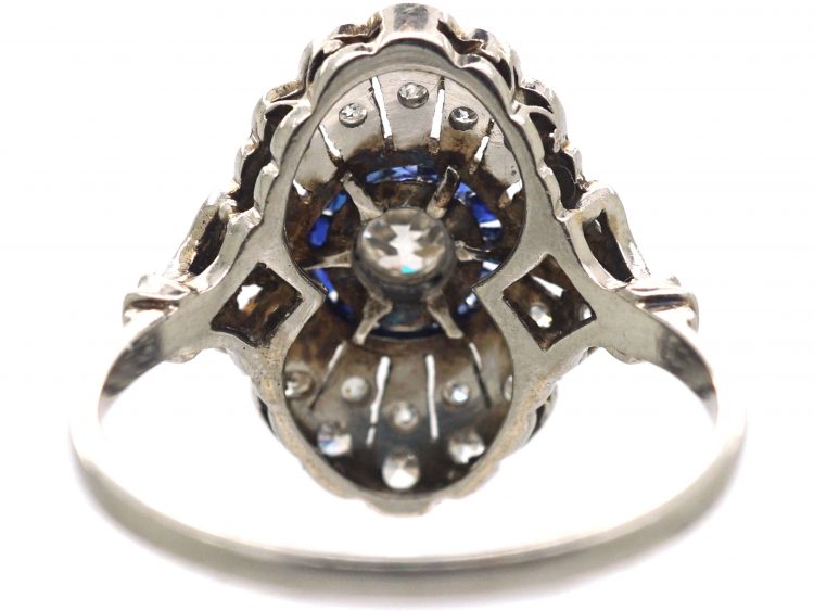 Art Deco Platinum, Sapphire & Diamond Target & Feather Style Ring