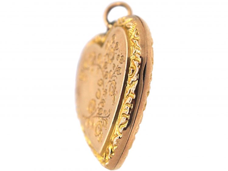 Edwardian 9ct Back & Front Heart Shaped Locket with Swallow & Roses Motif